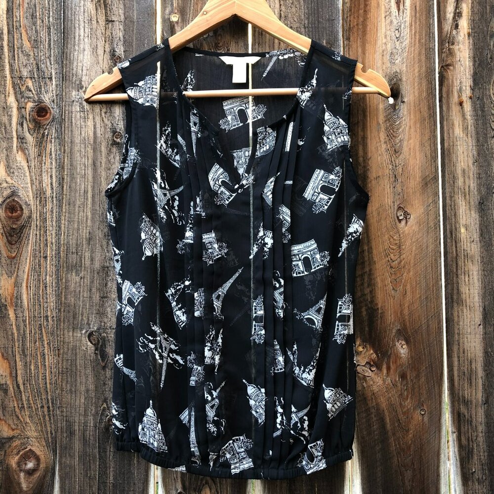 Banana Republic Parisienne Print Sleeveless Blouse XS